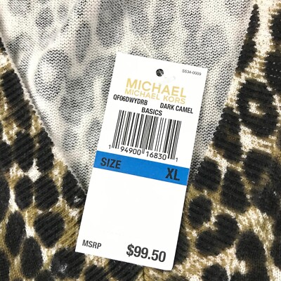 Michael Kors Shirt Womens XL Brown Animal Print V Neck Lightweight