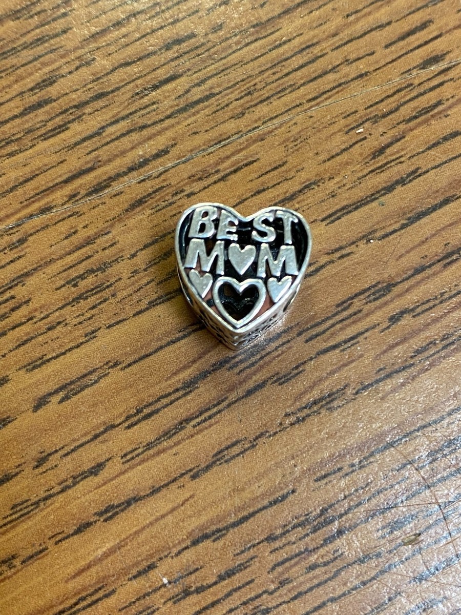 Authentic Pandora 925 ALE Best Mom Heart Charm, Silver PRELOVED