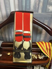 Albert Thurston Traditional Boxcloth Braces Suspenders Red with Black Leat...