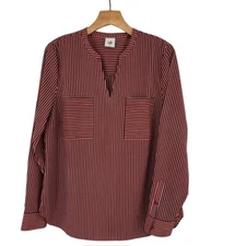 cabi womens red striped franklin popover long sleeve blouse top size medium 5335