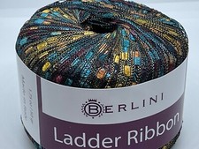 Berlini Ladder Ribbon Yarn 144 Timberland - Burgundy Black Teal Gold 50gr 142yd