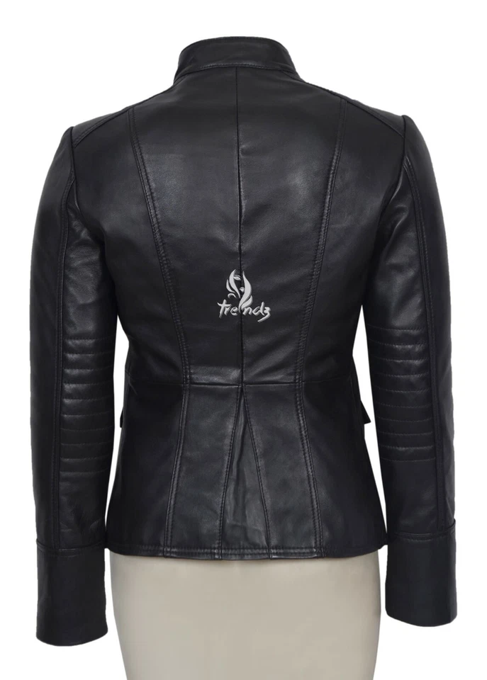 SCARLET Ladies Leather Jacket Black Studded Military Style Real Leather Jacket - Image 3 of 4