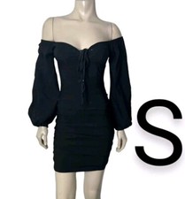 🆕Black Off Shoulder Cuff Sleeve Mini Dress~Size S