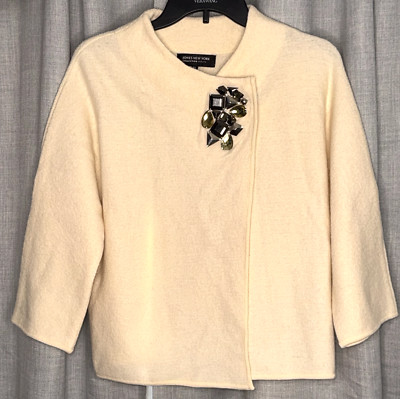 Jones New York Merino Wool Cardigan Top Jacket Women s PM Cream W Rhinestones