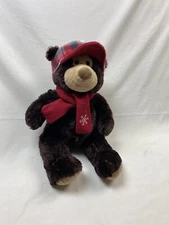 Hugfun International Teddy Bear Plush Toy Plaid Hat Red Scarf With Snowflake 18”