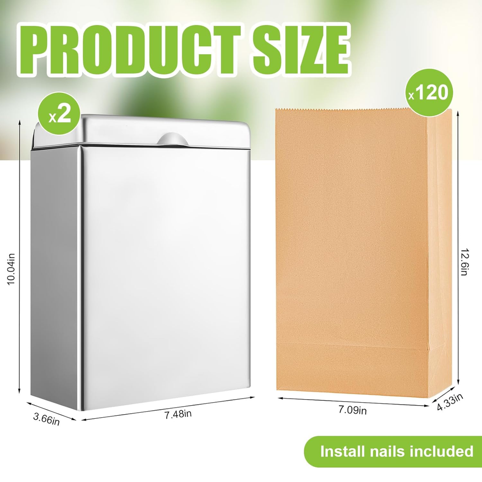 2 Pcs Sanitary Napkin Receptacle with 100 Feminine Hygiene Liner Bag