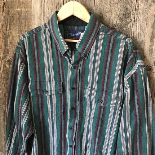 VTG 90s Wrangler USA Made Western Casual Woven Striped Button Up Shirt 18 x 36 - Picture 2 of 6