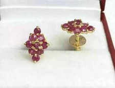 2CT Lab Created Red Ruby Engagement Cluster Stud Earrings 14K Yellow Gold Plated