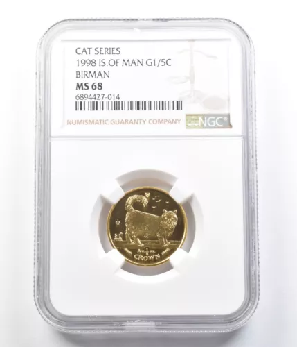 1998 Isle Of Man 1/5 Crown Gold Cat Series Birman MS68 NGC *4437