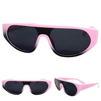 Contemporary Modern Futuristic Shield Club Raver SUNGLASSES Pink Frame Dark Lens