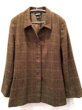 Land's End 14 Brown Red Green Wool Tweed Check Jacket - Mint Vintage