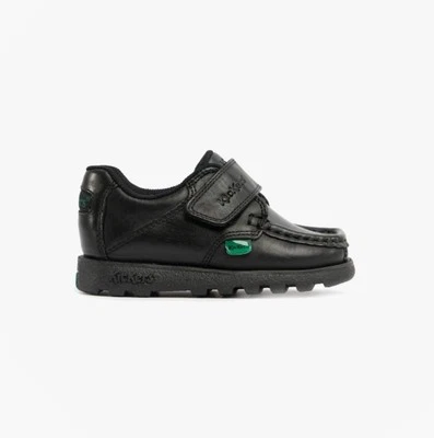 Kickers Fragma Boys Leather Touch Fasten Comfort Square Toe Black School Shoes - Image 1 of 4