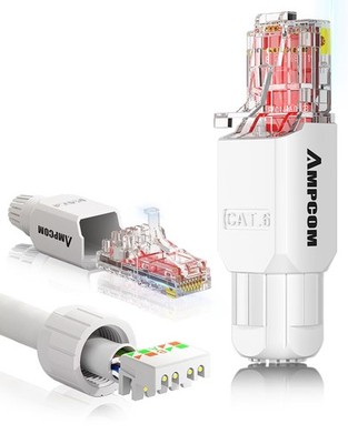 12 Pack White Cat6 Tool Free RJ45 Connector, UTP, Modular Plug, 23-26 AWG