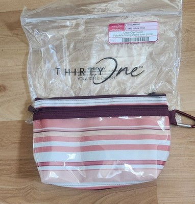 Thirty-One Clear Clip Pouch AR03 Sedona Stripe New in Package. Approx 9x7''
