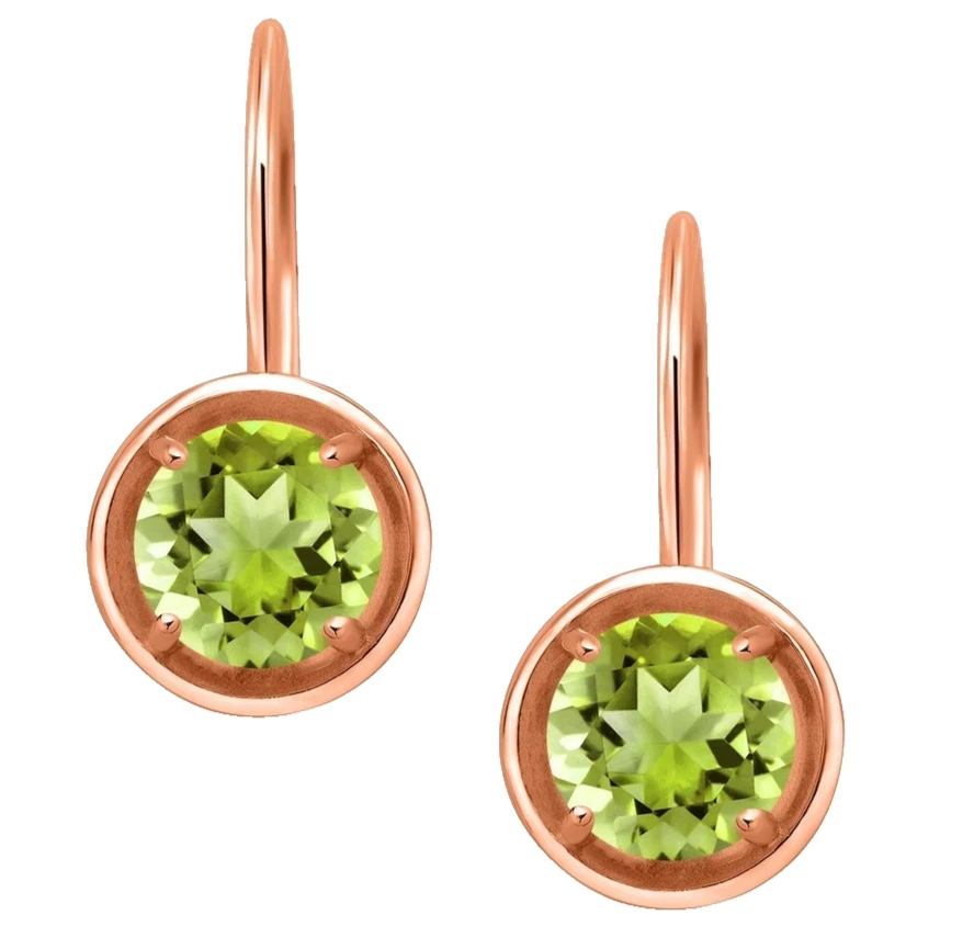 925 Silver Rose Gold Plated 2.86 Ct Round Cut Peridot Women Dangle Drop Earrings - Image 3 of 4