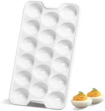 Ceramic Deviled Egg Platter, Christmas Deviled Egg Tray 17-Hole Rectangular Frid
