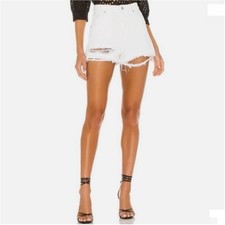 Rolla's Dusters High Rise Distressed Denim Shorts White Raw Hem 27