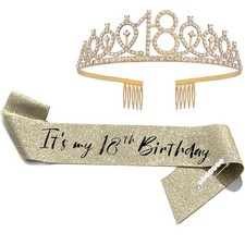 18th Birthday Sash Rhinestone Tiara Set 18 Year Old Gifts for Her Party