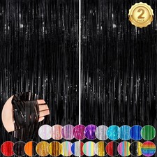 Black Fringe Curtain Party Streamers 2Pack 3.3x8.3 Ft Foil Fringe Backdrop Cu...