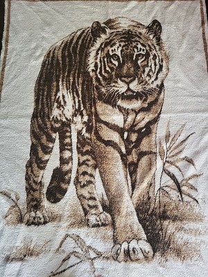 Diamond Center Blanket 1980年代購入 Vintage Vtg Jungle Tiger Throw Blanket Fleece Made In Germany Safari Brown