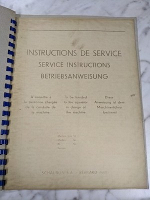 SHAUBLIN OPERATOR INSTRUCTION SERVICE MANUAL 120 LATHE ON CABINET MACHINE TOOL