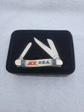 2008 Ace Hardware Case xx USA Stockman Knife #6318 Red White Blue Bone NIT 