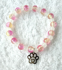 Dog Paw Print Beaded Friendship Bracelet with Charm-Handmade Dog Lover Gift-Pink