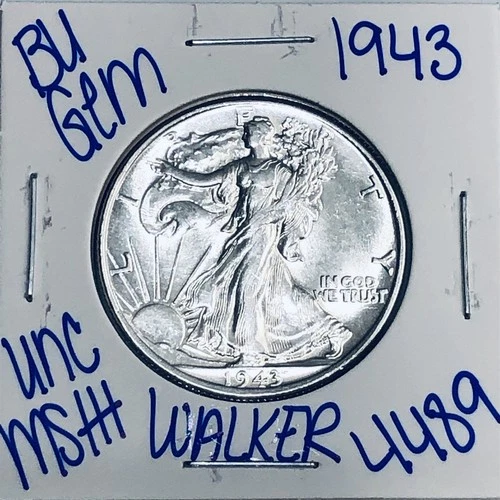1943 BU UNCIRCULATED WALKING LIBERTY SILVER HALF DOLLAR AUTHENTIC U.S. MINT 4489