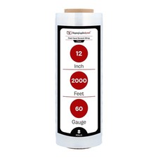 12" x 2000' 60 Gauge Cast Hand Stretch Wrap Clear Plastic Shrink Film 8 Rolls