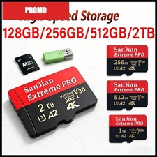 Micro SD Card 128GB 512GB Class 10 U3 V30 Memory Card with USB Adapter
