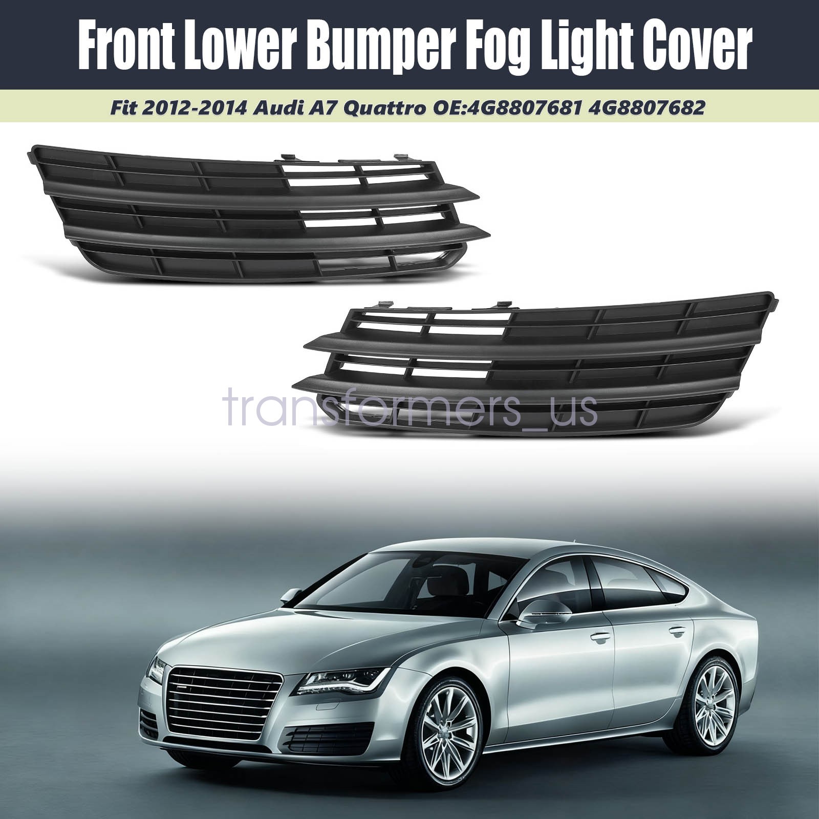 Fog Light Covers Pair Front LH+RH Lower Bumper Fit 2011-2014 Audi A7 Quattro