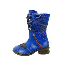 TMA EYES Women's Winter Fashion Novelty Side Zipper Calf Boots Blue  6.5 