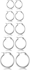 5-10 Pairs Small Gold Silver Hoop Earrings for Women, Stainless Steel Earrings S