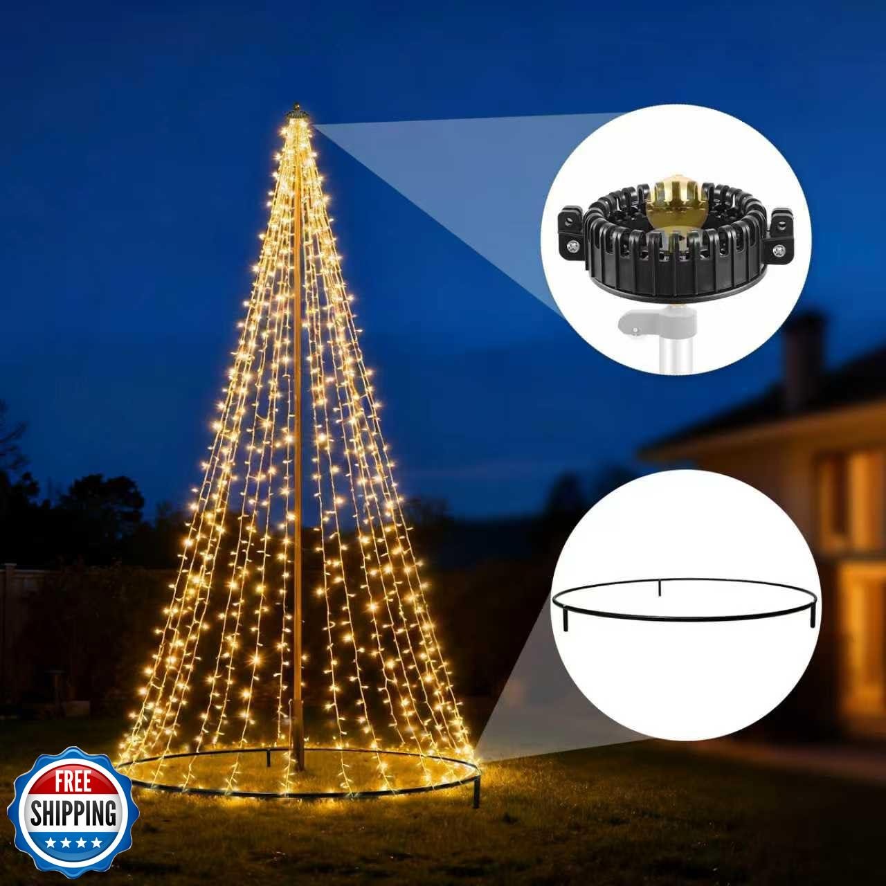 Lettry Flag Pole Christmas Tree Kit, Include Flag Pole Mega Topper Light Hook