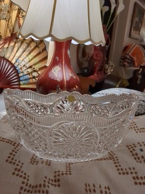 Vintage Hofbauer Byrdes Bleikristall 24 lead crystal Boat Bowl 10x5x4''''6 Lb