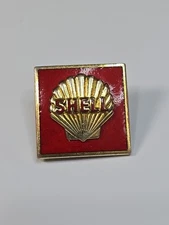 Shell Oil Logo Lapel Pin Red & Gold Colors Square Shape Raised Emblem Vintage