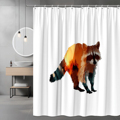 Raccoon Shower Curtain Sunset Forest Animal Graphic