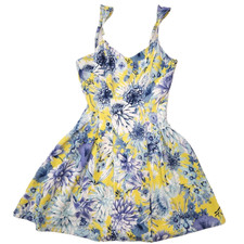 JOA Los Angelas Fit & Flare Dress Size XS Yellow Blue Pleated Sundress Romantic