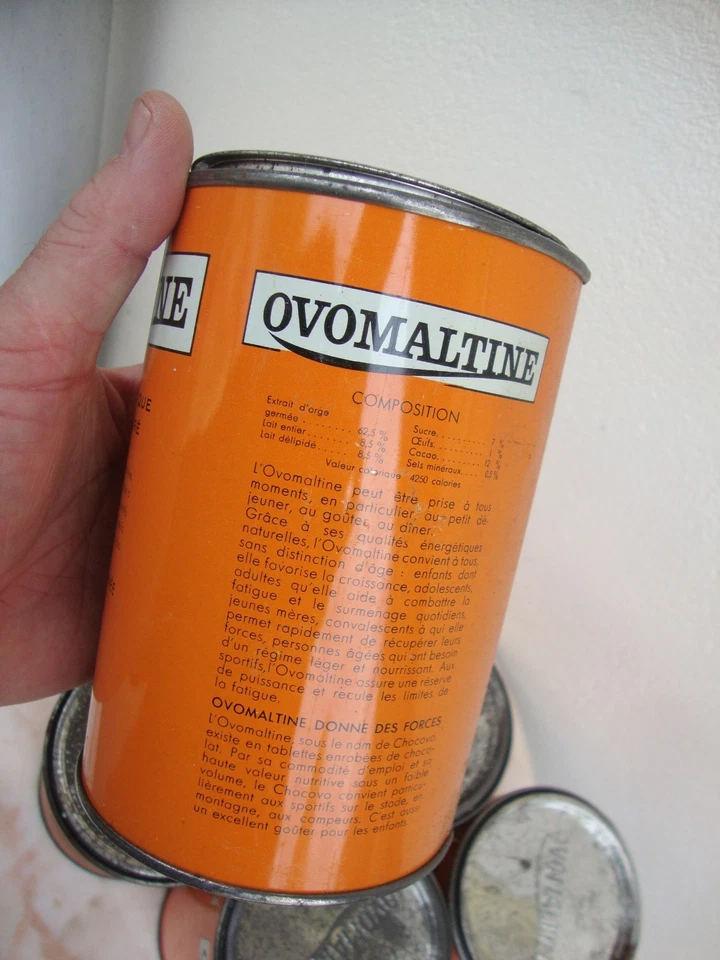 OVOMALTINE 5 anciennes boites en tôle orange boisson aromatisée cacao vintage - Photo 3/4