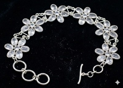 White Topaz Gemstone Handmade 925 Sterling Silver Jewelry Gift Bracelet S-8''