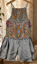 Y2K Bebe Beaded Mesh Satin Babydoll Peplum Cami Top Gray XS