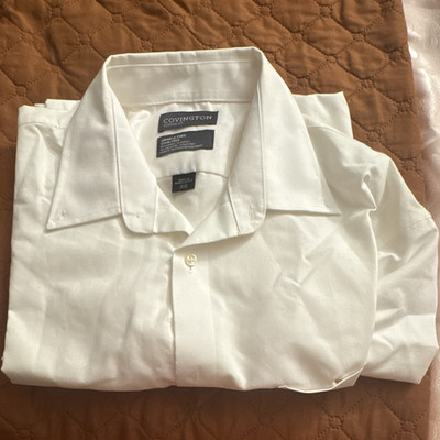 Covington Classic Fit Dress Shirt White Wrinkle Free Stain Free 16.5 34/35