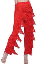 Women's Latin Dance Pants Tassel Ballroom Dance Professional Black Adult Frin...