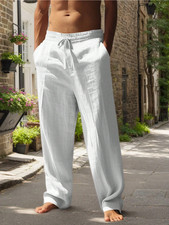 Mens Cotton Linen Loose Pants Casual Drawstring Beach Yoga Baggy Long Trousers