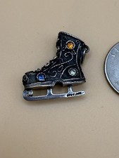 Vintage Sterling Silver Ice Skate Charm,3D, Multi Color Stones, Skater, Hockey