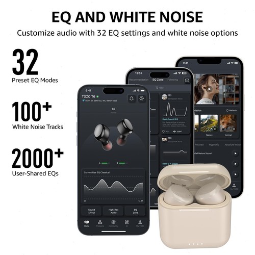 TOZO T6 Bluetooth 5.3 Wireless Earbuds AI Clear Calls Earphones IPX8  Waterproof - Picture 56 of 58