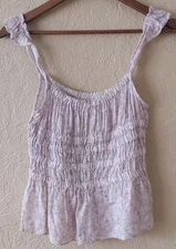 Elodie Rayon Pink Floral Smocked Ruffle Flared Hem Cottagecore Hobo Tank Top M
