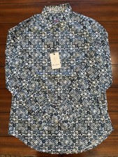 NWT Robert Graham PIERRESON Men  s Blue White Geometric Shirt Size S 198