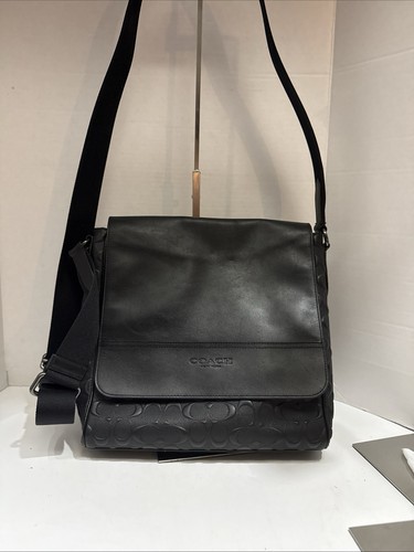 Coach Houston Map Bag 4006 Black Embossed Leather Unisex Messenger Crossbody