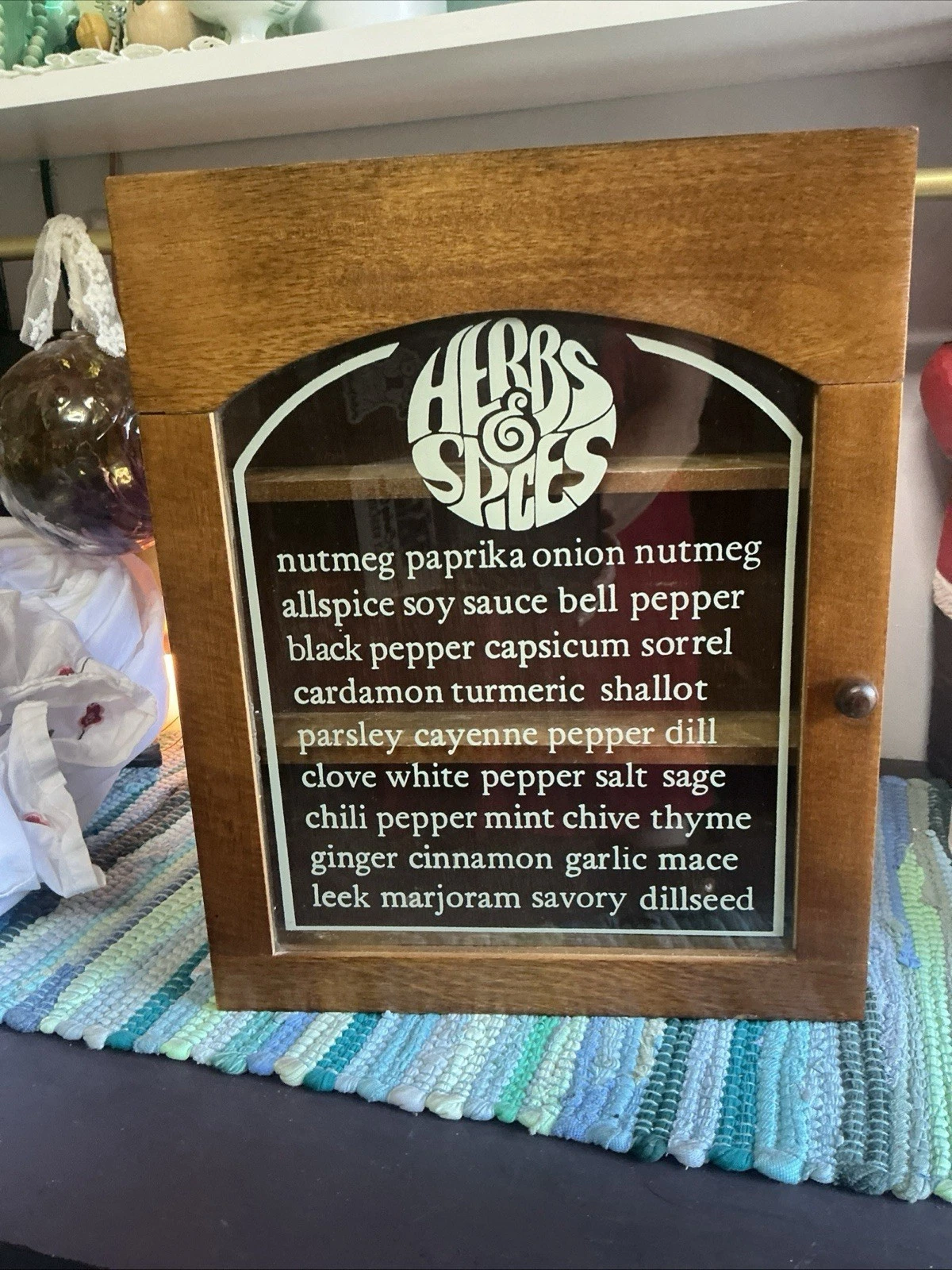 Vintage Gailstyn-Sutton Wooden Spice Rack Wall Hang With Glass Door